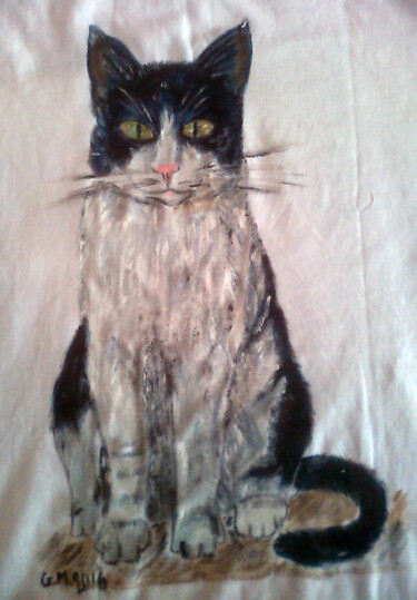 Dessin intitulée "O ασπρόμαυρος γάτος" par Georgia Melanitou (G.M.), Œuvre d'art originale, Pigments