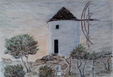 Drawing titled "Ανεμόμυλος" by Georgia Melanitou (G.M.), Original Artwork, Pastel