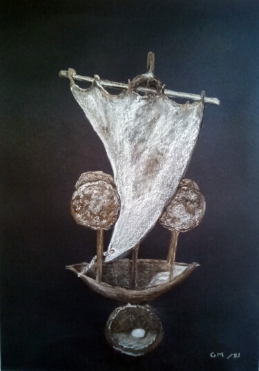 Pittura intitolato "αρχαίο πλοιάριο" da Georgia Melanitou (G.M.), Opera d'arte originale, Pastello