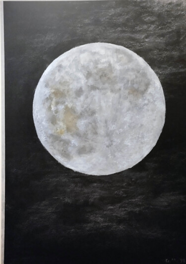 Peinture intitulée "Silver Moon" par Georgia Melanitou (G.M.), Œuvre d'art originale, Pastel