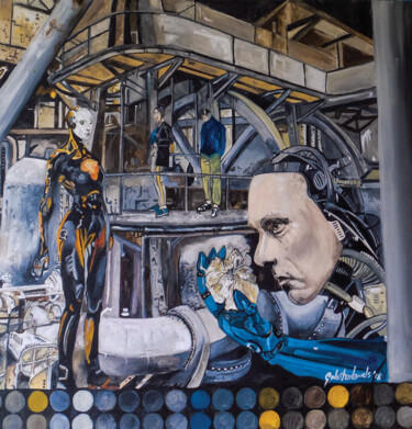 Schilderij getiteld "Humanoid 55" door Grant Netherlands, Origineel Kunstwerk, Olie