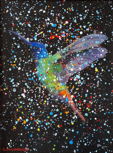 Painting titled "cosmos hummingbird…" by Nikola Golubovski, Original Artwork, Acrylic