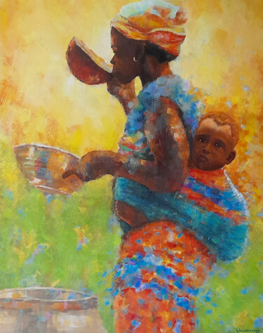 Peinture intitulée "mother and child" par Nikola Golubovski, Œuvre d'art originale, Acrylique