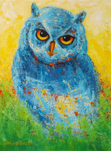 Painting titled "owl" by Nikola Golubovski, Original Artwork, Acrylic