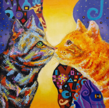 Schilderij getiteld "cats" door Nikola Golubovski, Origineel Kunstwerk, Acryl