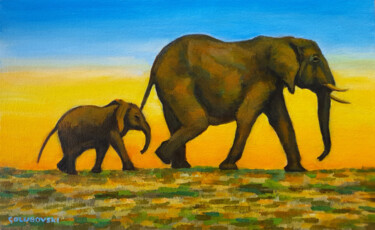 Painting titled "elephants" by Nikola Golubovski, Original Artwork, Acrylic