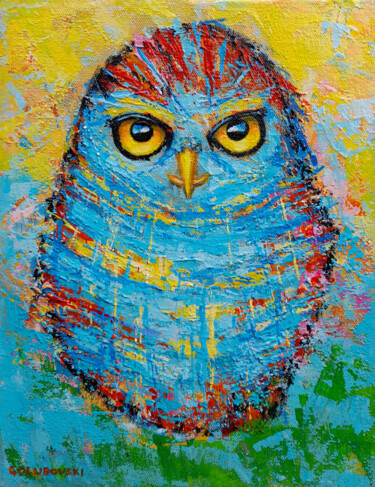 Painting titled "owl 3" by Nikola Golubovski, Original Artwork, Acrylic