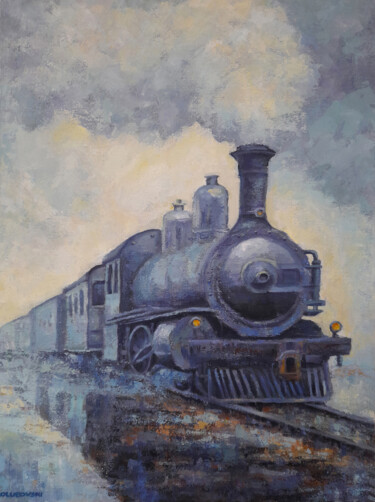 Schilderij getiteld "iron horse train" door Nikola Golubovski, Origineel Kunstwerk, Acryl