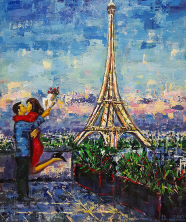 Painting titled "love in paris" by Nikola Golubovski, Original Artwork, Acrylic