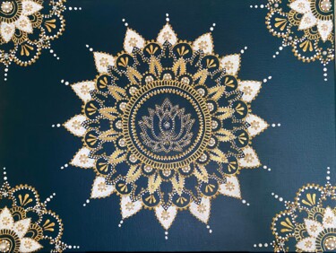 Картина под названием "Mandala of wishes" - Gnmandala, Подлинное произведение искусства, Акрил Установлен на Деревянная рама…