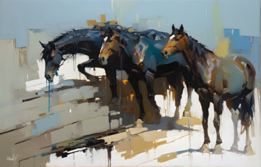 Digitale Kunst mit dem Titel "Horses" von Go San, Original-Kunstwerk, Digitale Malerei