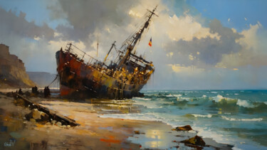 Digitale Kunst getiteld "Shipwreck" door Go San, Origineel Kunstwerk, Digitaal Schilderwerk