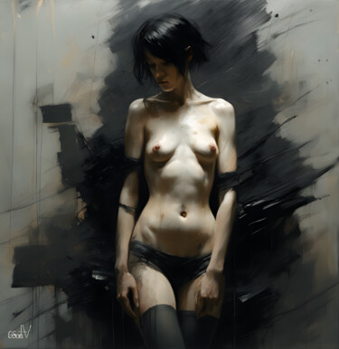Digitale Kunst mit dem Titel "The woman in black" von Go San, Original-Kunstwerk, Digitale Malerei