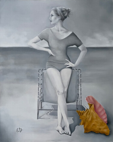 Painting titled "Entendre la mer" by Elise Gobeil, Original Artwork, Oil