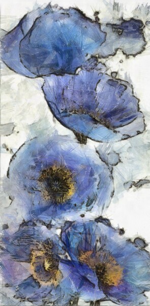 Digital Arts titled "BLUE FLOWERS" by Nelli Utalishvili, Original Artwork, Digital Painting