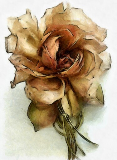 Digital Arts titled "GOLD ROSE FLOWER" by Nelli Utalishvili, Original Artwork, Digital Painting