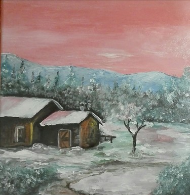 Pittura intitolato "Paesaggio invernale" da Roberto Gobessi, Opera d'arte originale