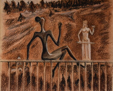 Pittura intitolato "Мать и дочь Грузии…" da Gocha Kirikashvili, Opera d'arte originale, Pastello