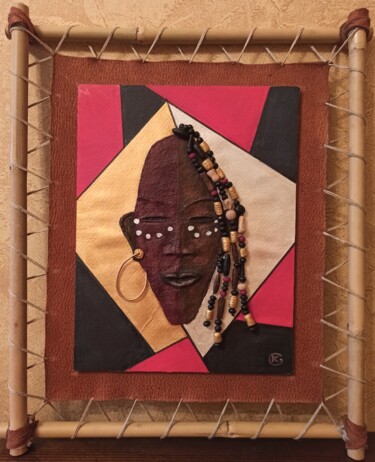 Malarstwo zatytułowany „Африканская маска (…” autorstwa Гоча Кирикашвили, Oryginalna praca, Akryl Zamontowany na Panel drewn…