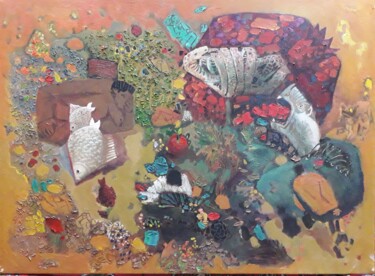 Картина под названием "Human and animal" - Gochmuradov Gahryman, Подлинное произведение искусства, Масло