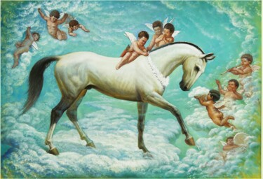 Pittura intitolato "Paradise horse" da Gochmuradov Gahryman, Opera d'arte originale, Olio