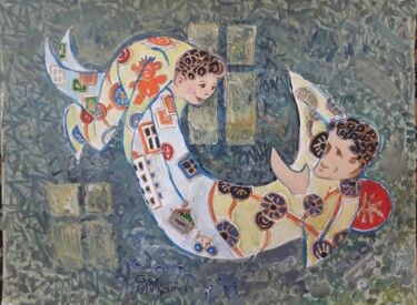 Painting titled "Father and son" by Gochmuradov Gahryman, Original Artwork, Oil