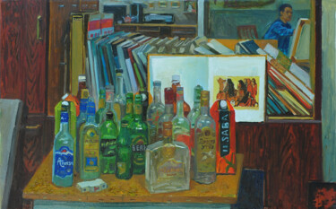 Painting titled "Bottles" by Gochmuradov Gahryman, Original Artwork, Oil