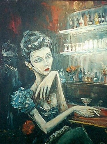 Peinture intitulée "La Dame du bar" par Roger Godart, Œuvre d'art originale