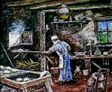 Peinture intitulée "Boulangerie d'antan" par Roger Godart, Œuvre d'art originale