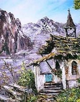 Peinture intitulée "Chapelle des alpes" par Roger Godart, Œuvre d'art originale
