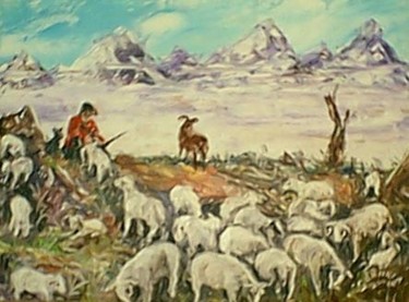 Peinture intitulée "berger des alpes" par Roger Godart, Œuvre d'art originale, Huile