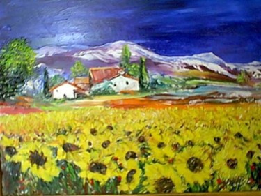 Peinture intitulée "champ de tournesols" par Roger Godart, Œuvre d'art originale, Huile