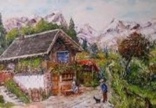 Painting titled "chalet en montagne" by Roger Godart, Original Artwork, Oil