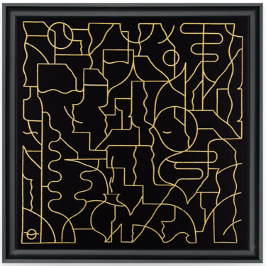 Textielkunst getiteld "Or Noir, 2021" door Goddog, Origineel Kunstwerk, Borduurwerk Gemonteerd op Frame voor houten brancard