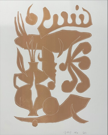 Gravures & estampes intitulée "Sans titre (ocre)" par Goddog, Œuvre d'art originale, Xylographie