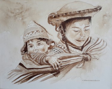 Schilderij getiteld "Amor de madre" door Godofredo Torres, Origineel Kunstwerk, pigmenten