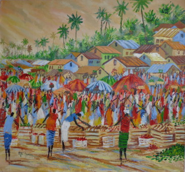 Pintura titulada "Market Corner" por Godwin Atta Geoman, Obra de arte original, Acrílico