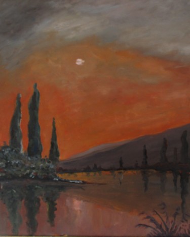 Peinture intitulée "Mountain and red sk…" par Ferran Gomila, Œuvre d'art originale, Huile