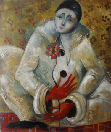 Painting titled "Pierot in love" by Elena Injia, Original Artwork, Oil