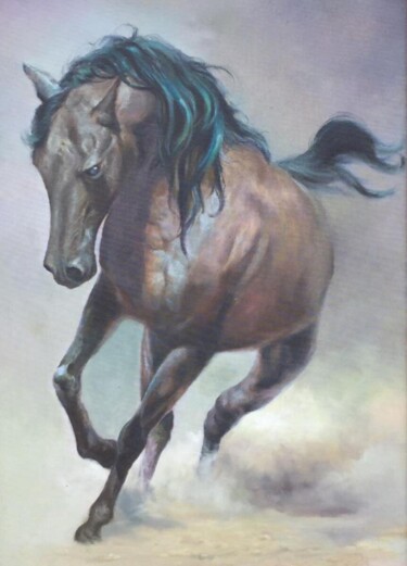 Painting titled "Running Horse" by Gogon, Original Artwork, Oil