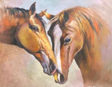 Painting titled "Pair of Horses" by Gogon, Original Artwork, Oil