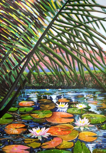 Peinture intitulée "Water lilies" par Gökhan Alpgiray, Œuvre d'art originale, Acrylique