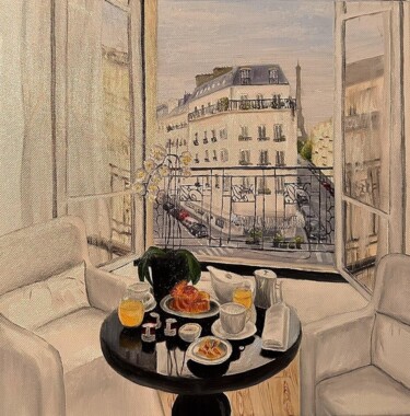 Painting titled "Brunch à Paris" by Gokhan Demir, Original Artwork, Oil