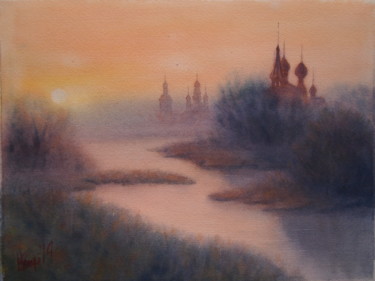 Painting titled "Туманное утро" by Valeriia Kempi, Original Artwork, Watercolor