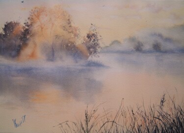 Картина под названием "Туманный рассвет" - Валерия Кемпи, Подлинное произведение искусства, Акварель