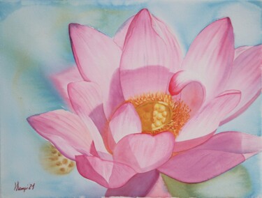 Peinture intitulée ""Shining lotus"" par Valeriia Kempi, Œuvre d'art originale, Aquarelle