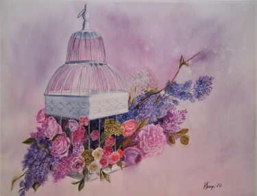 Painting titled ""The power of beaut…" by Valeriia Kempi, Original Artwork, Watercolor