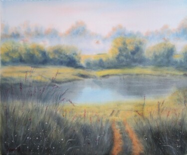 Painting titled ""Morning on the riv…" by Valeriia Kempi, Original Artwork, Watercolor