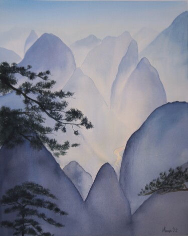 Malerei mit dem Titel ""Mountains of China"" von Valeriia Kempi, Original-Kunstwerk, Aquarell
