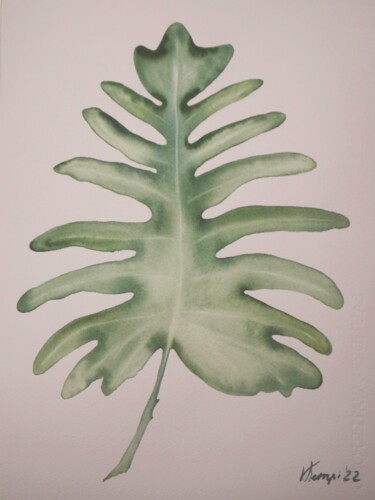 Painting titled ""The tropical leave…" by Valeriia Kempi, Original Artwork, Watercolor